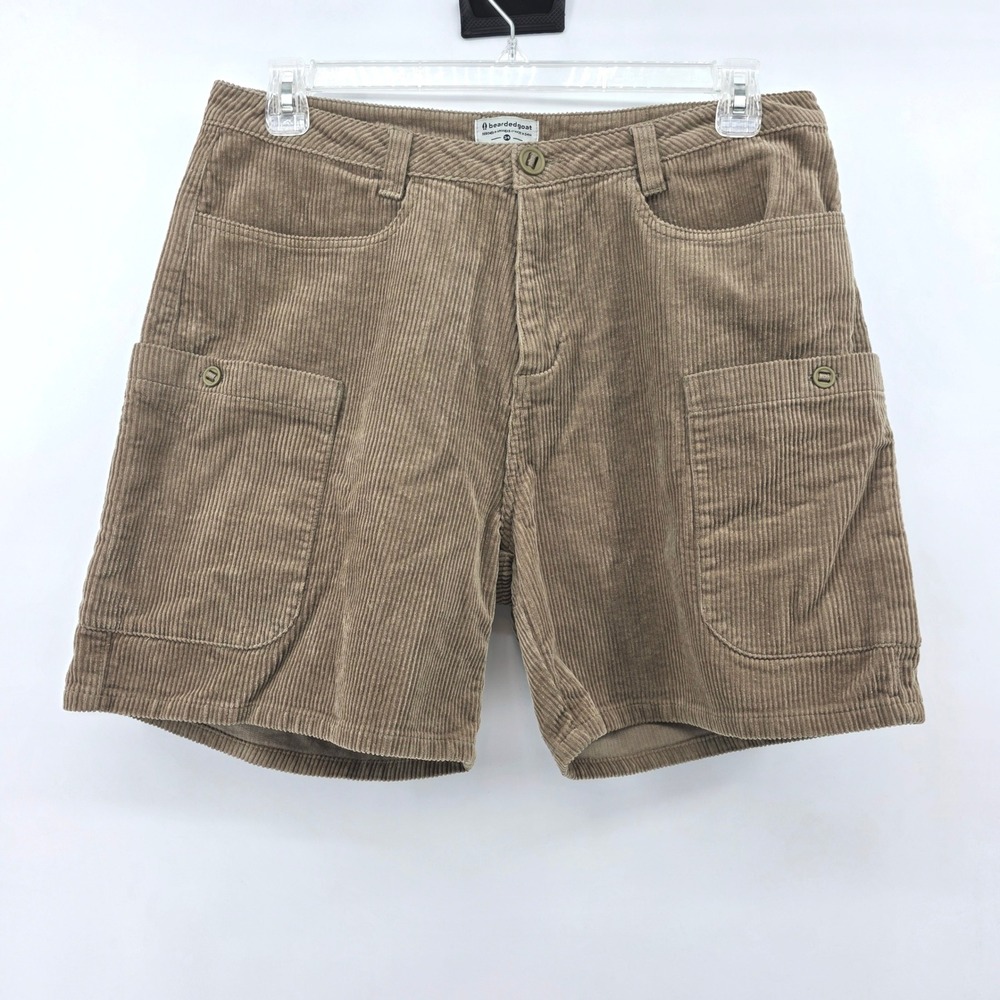 Bearded Goat Mens Corduroy Cargo Shorts Tan Brown Size 34 Cotton Summer Days